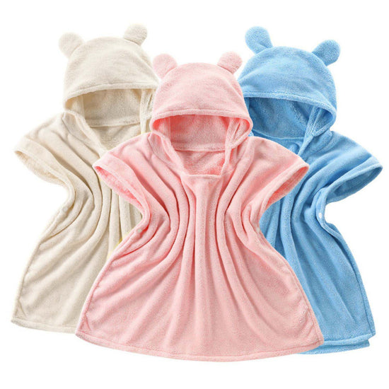 フード付きバスタオル ベビー バスローブ S M アイボリー ブルー ピンク bathrobe02 ワンオペ お風呂上がり 乾きやすい 時短 LINXAS